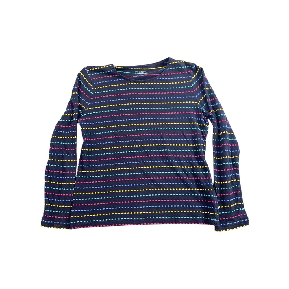 Talbots Navy Blue Striped Long Sleeve Crew Neck Cotton T Shirt Top SP